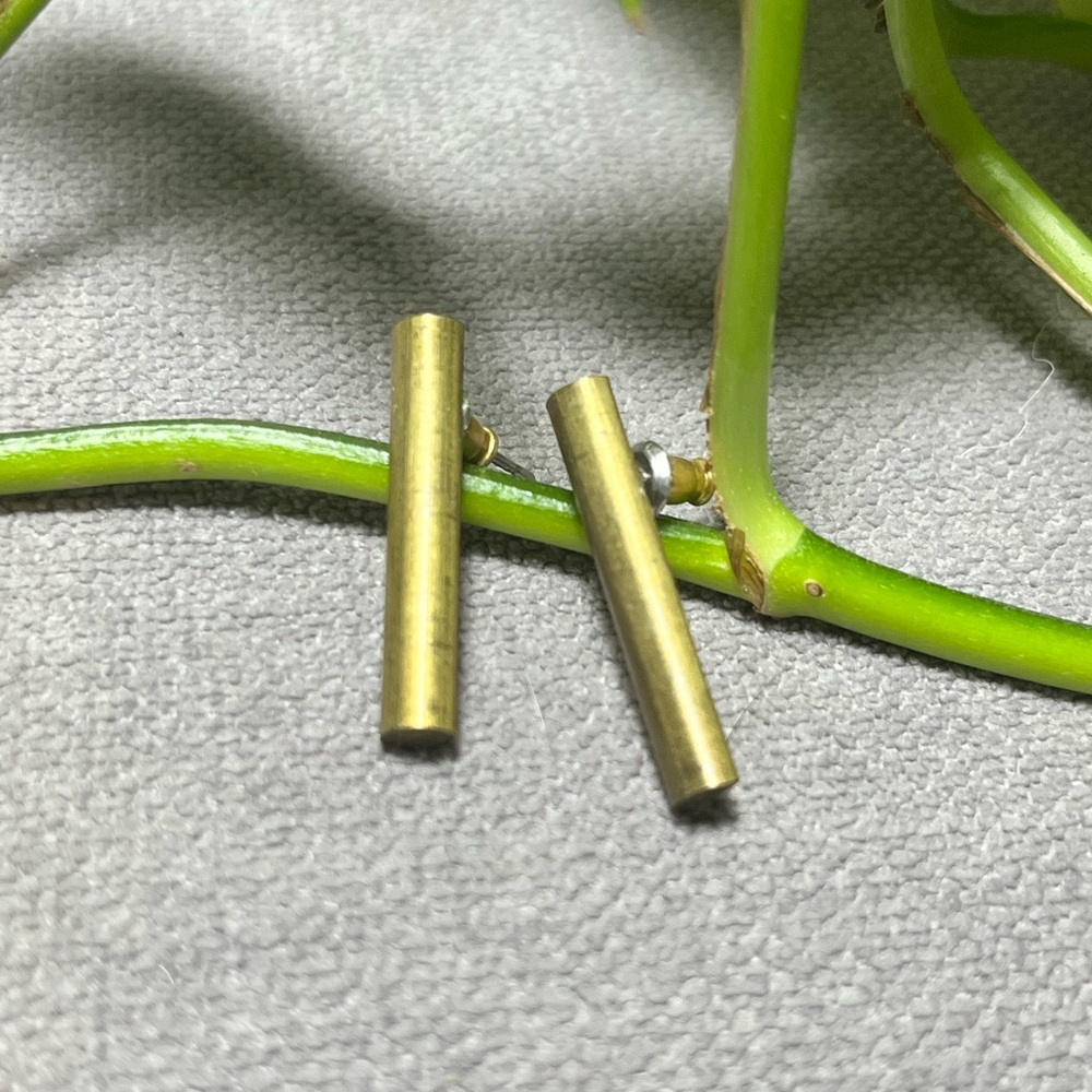 Minimalist Antiqued Gold Bar Stud Earrings